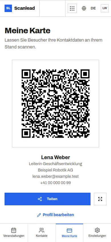 Scanlead: Meine Karte, vCard-QR-Code Ihrer Kontaktdaten