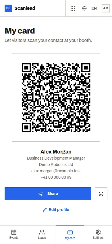 Scanlead: My card, a vCard QR code of your details