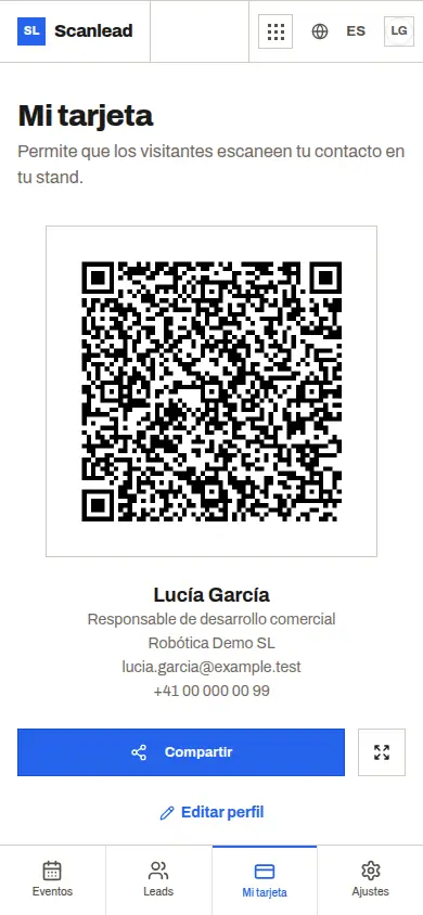 Scanlead: Mi tarjeta, código QR vCard con sus datos