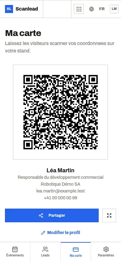 Scanlead : Ma carte, QR code vCard de vos coordonnées