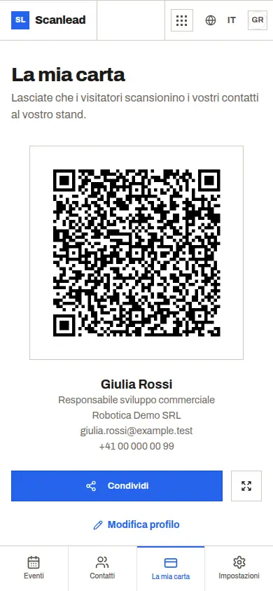 Scanlead: Il mio biglietto, QR code vCard dei vostri dati