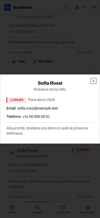 Scanlead: scheda di un contatto qualificato con la nota